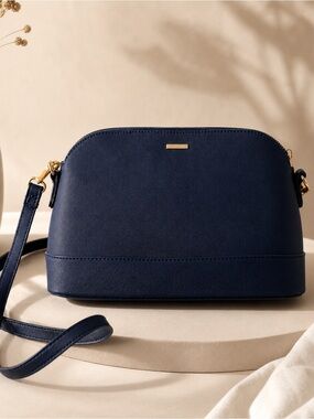 Minimalist Navy Dome Crossbody Bag with Gold Accent